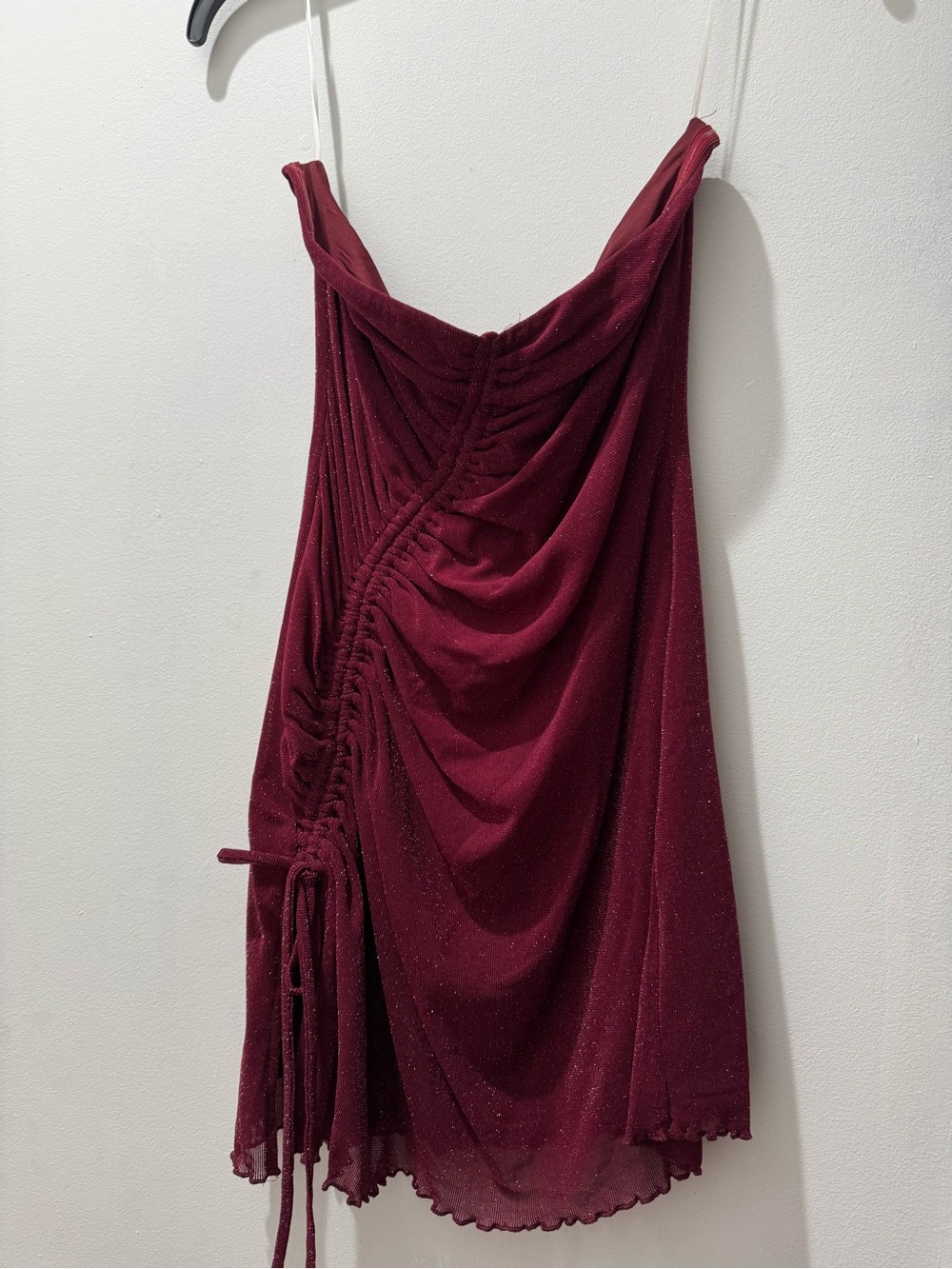Princess Polly Burgundy Sparkle Ruched Mini Dress
